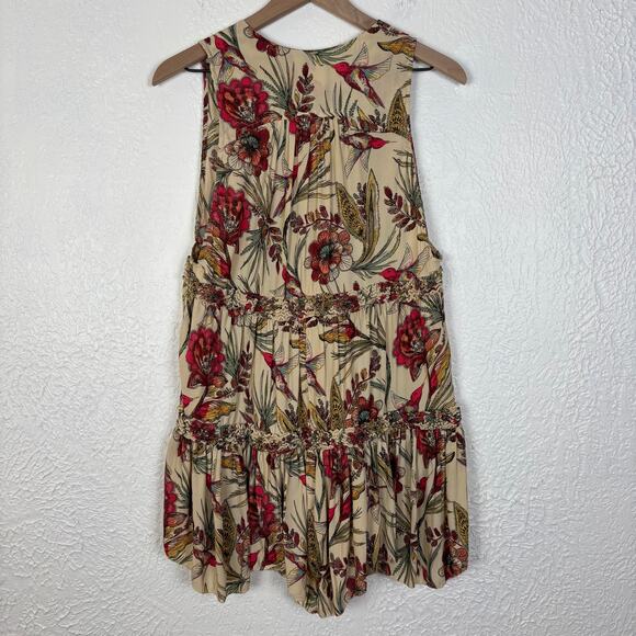 Free People Haze Floral Hummingbird Print Tunic Tank Top Boho Artisan Size Small - Picture 3 of 5